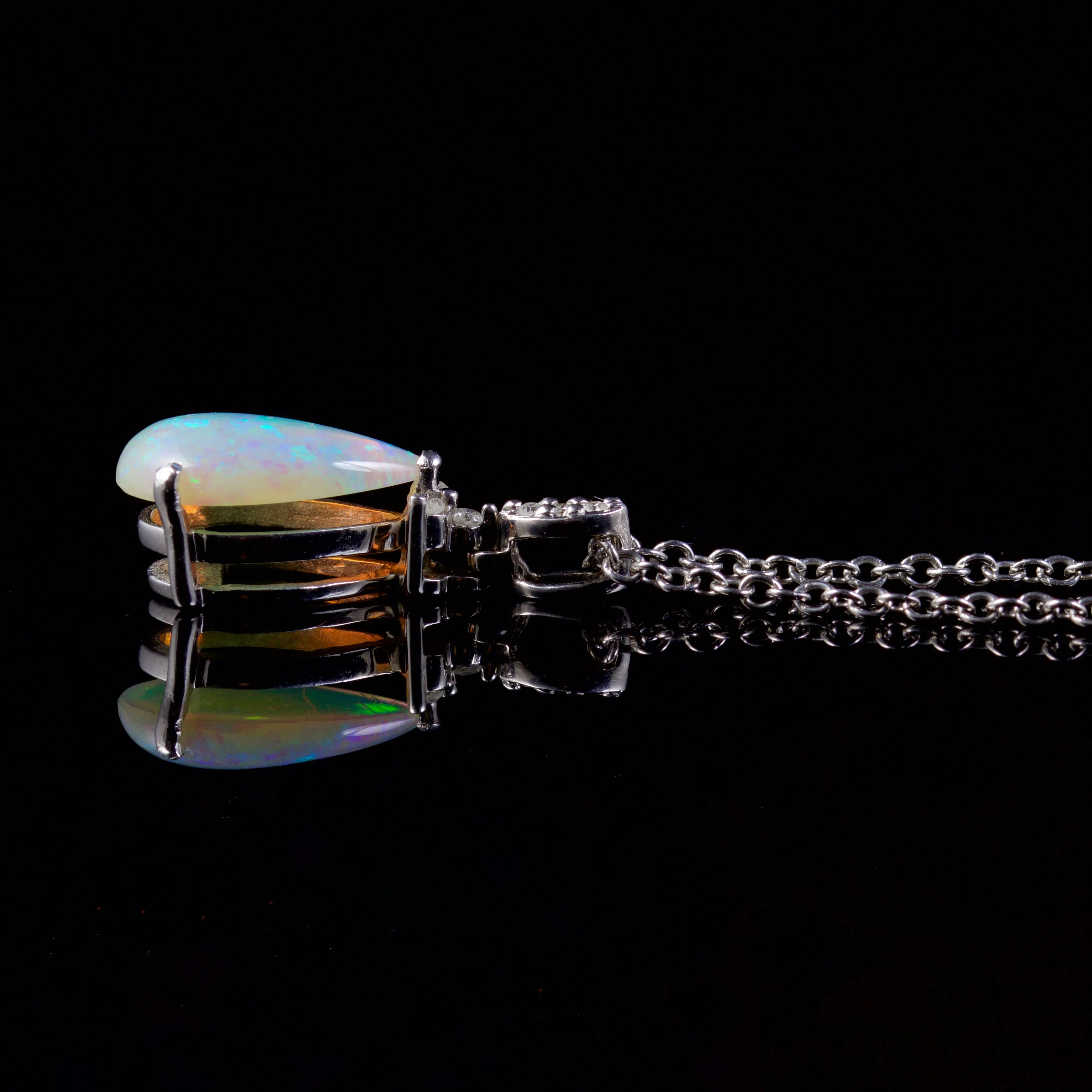 Opal Diamond Pendant Diamond Necklace 14Ct White Gold