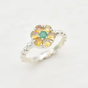 Opal Flower Ring - Green Emerald Ring - Vintage Bubble Ring