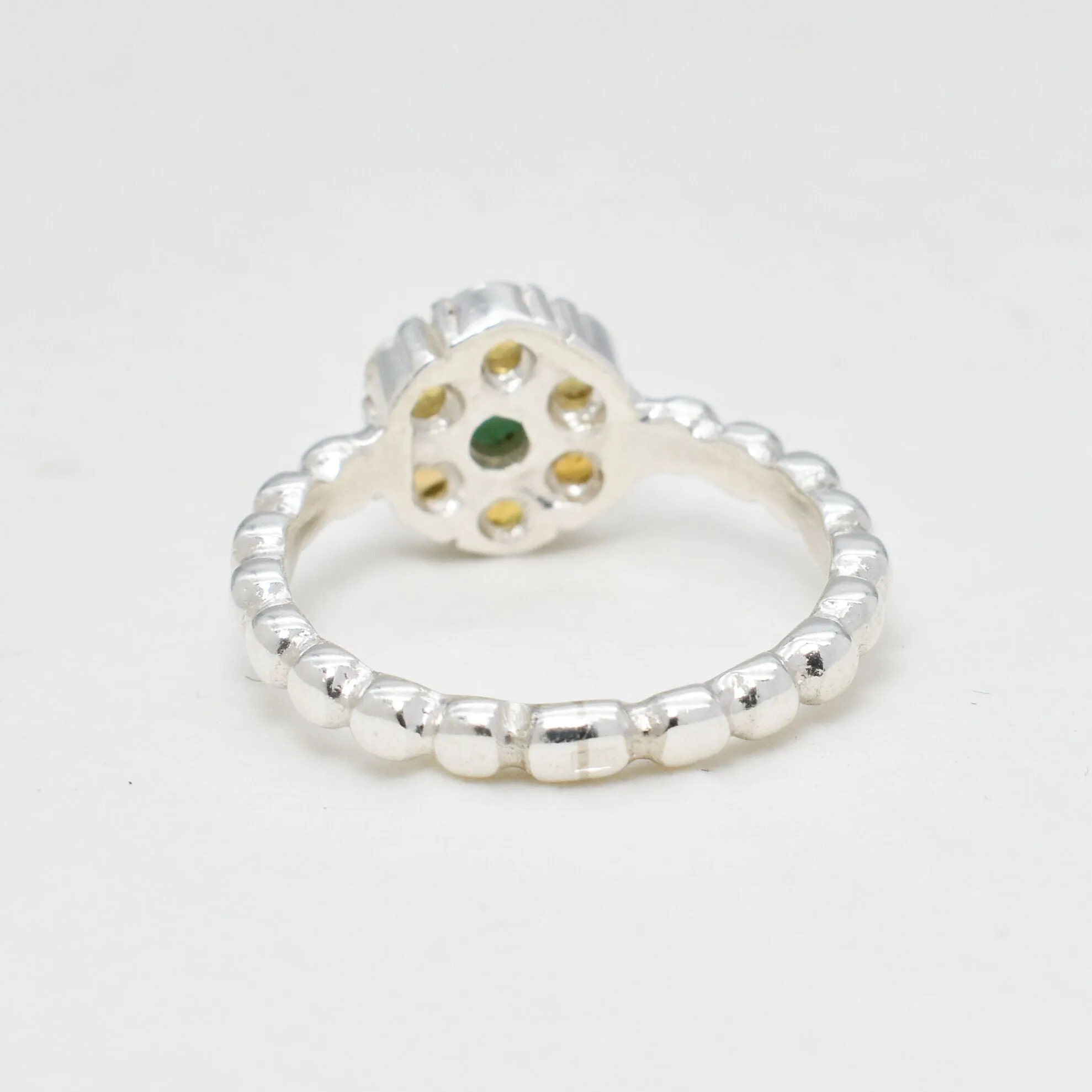 Opal Flower Ring - Green Emerald Ring - Vintage Bubble Ring
