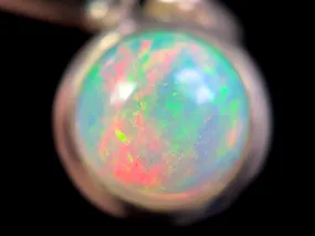 OPAL Pendant - Sterling Silver, 8mm Round Cabochon - Opal Necklace, Birthstone Necklace, Opal Jewelry, Welo Opal, 49099