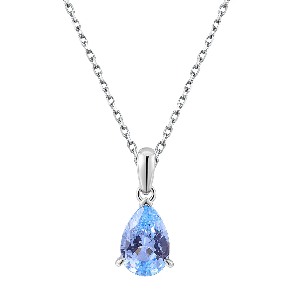 Oval solitaire necklace with blue topaz simulant in sterling silver