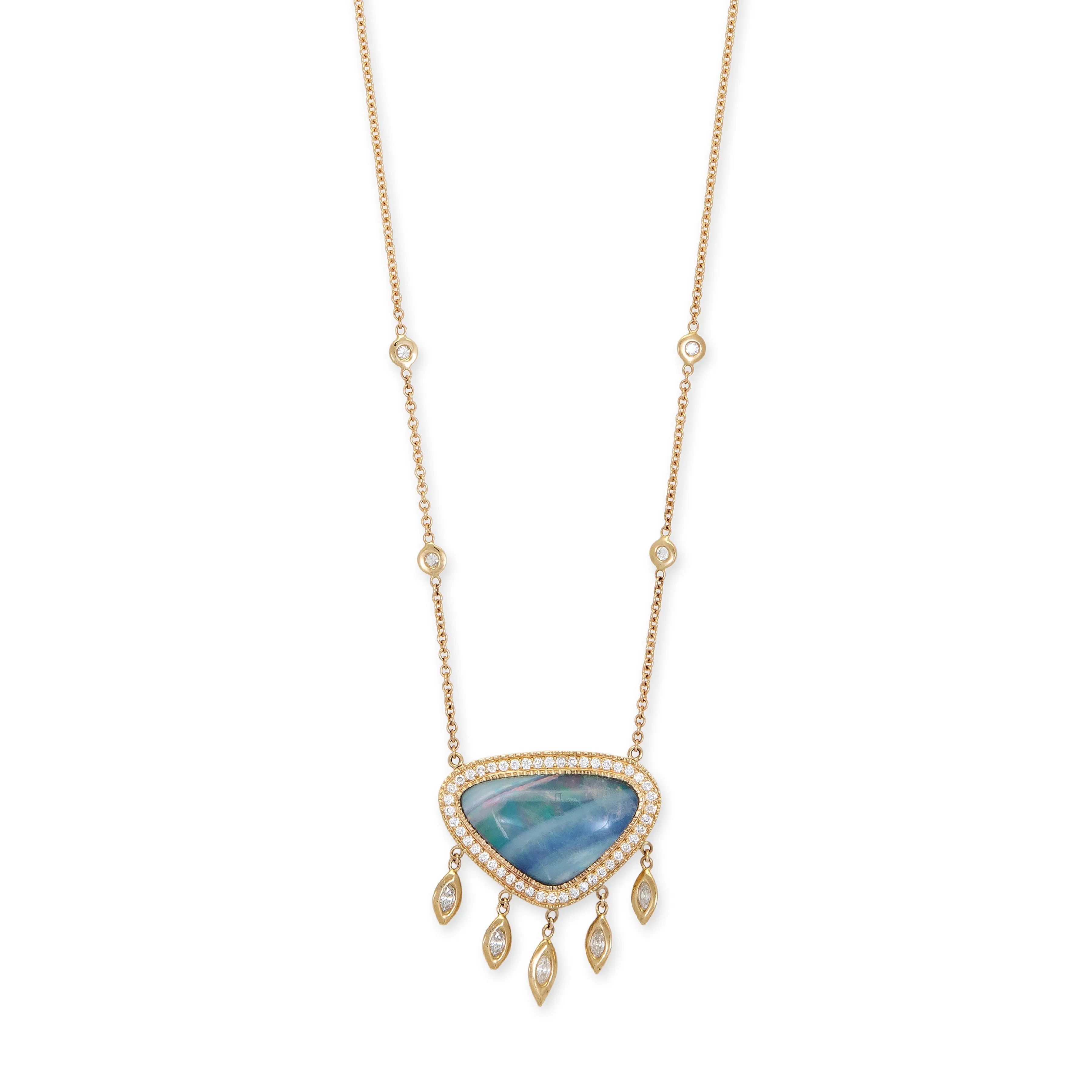 PAVE OMBRE BLUE OPAL TRILLION   MARQUISE DIAMOND SHAKER NECKLACE