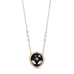 PAVE ONYX   PEARL ALIEN GALAXY INLAY NECKLACE