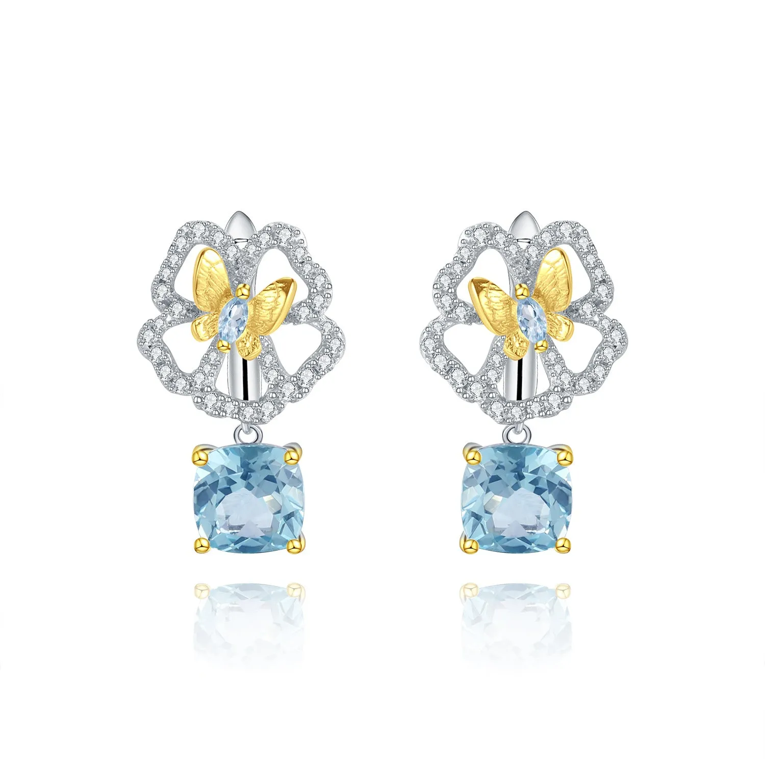Premium Colourful Gemstone Butterfly and Flower Silver Drop Earrings for Women