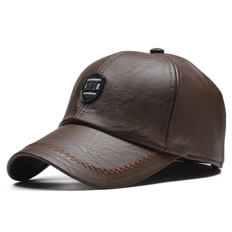 PU Leather Winter Baseball Cap Men Earflaps Casquette Homme Snapback Hat High Quality Gorras Para Hombre Adjustable