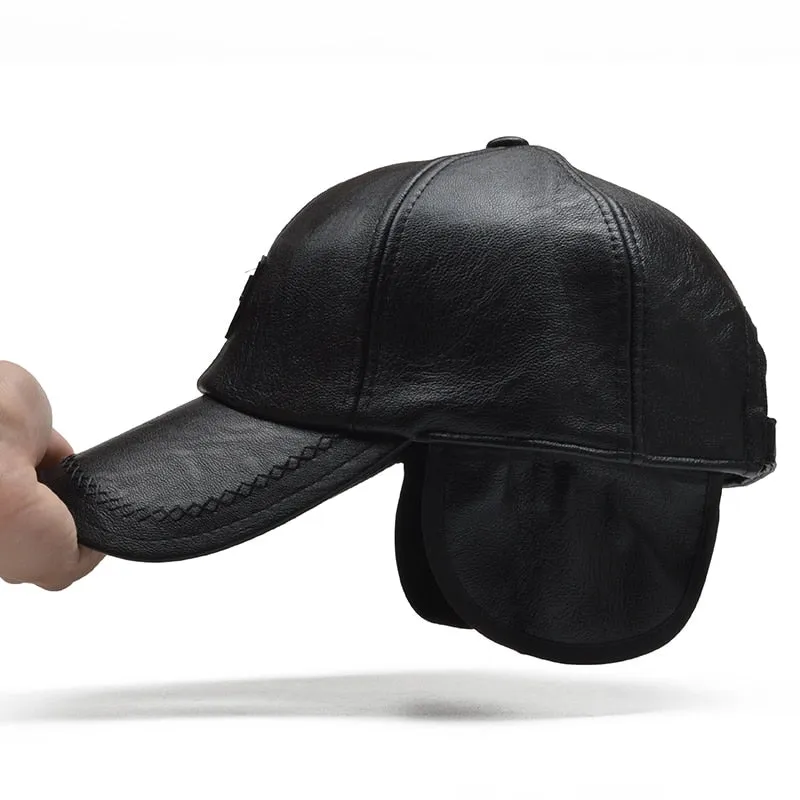 PU Leather Winter Baseball Cap Men Earflaps Casquette Homme Snapback Hat High Quality Gorras Para Hombre Adjustable