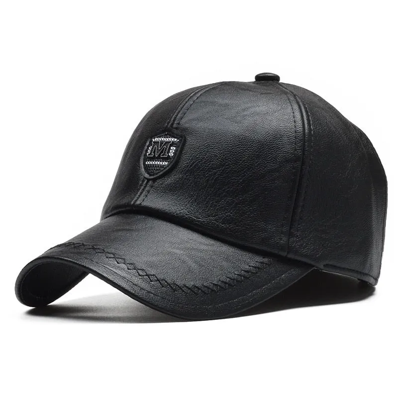 PU Leather Winter Baseball Cap Men Earflaps Casquette Homme Snapback Hat High Quality Gorras Para Hombre Adjustable
