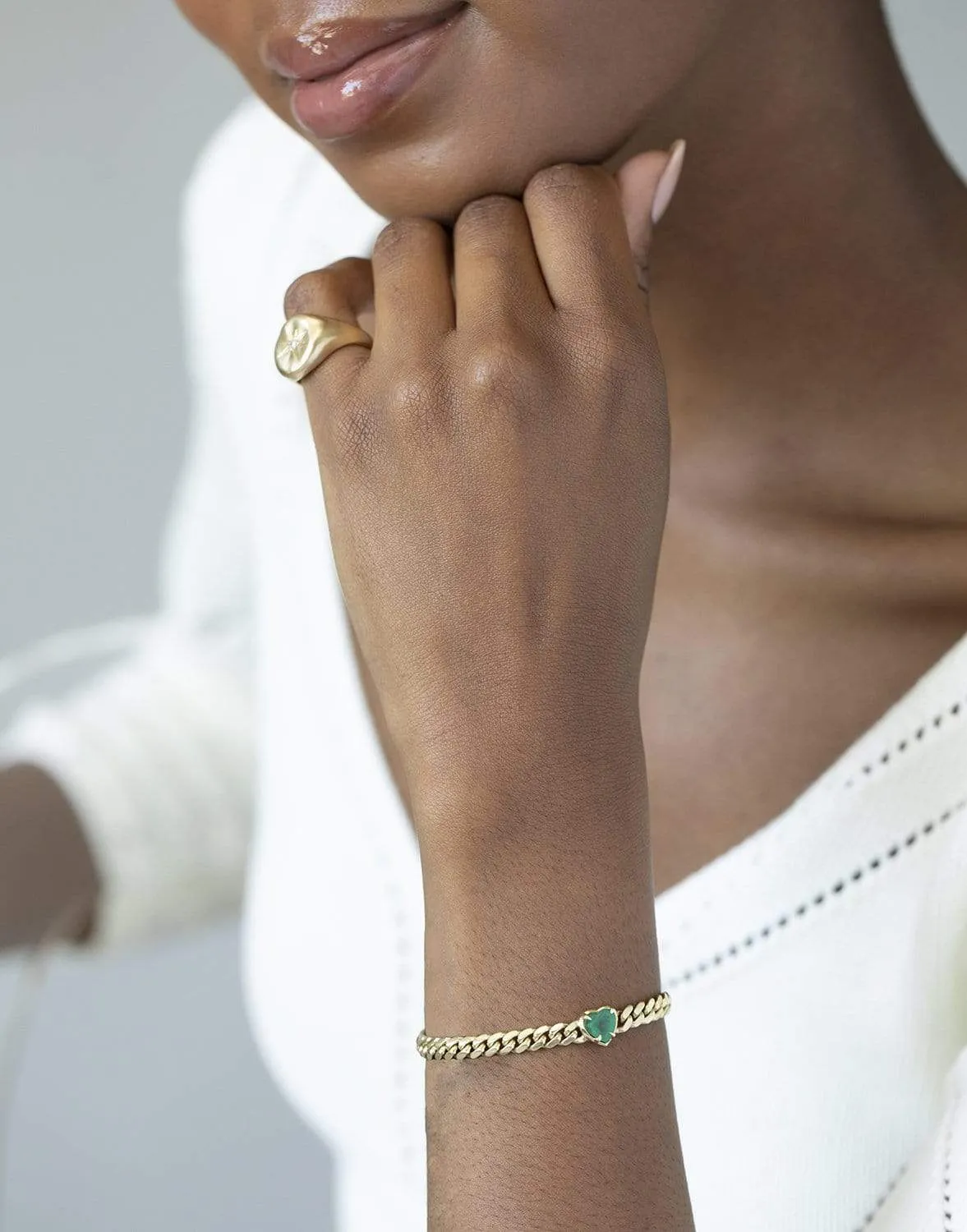 Queen Emerald Heart Cuban Link Bracelet