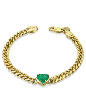Queen Emerald Heart Cuban Link Bracelet