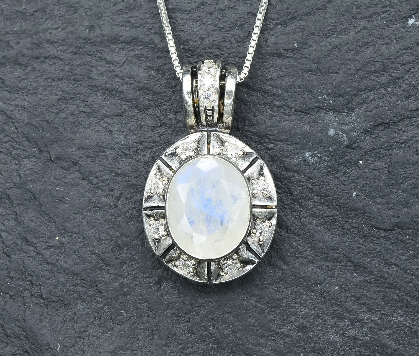 Rainbow Moonstone Necklace - Vintage Moonstone Necklace - Statement Moonstone Pendant