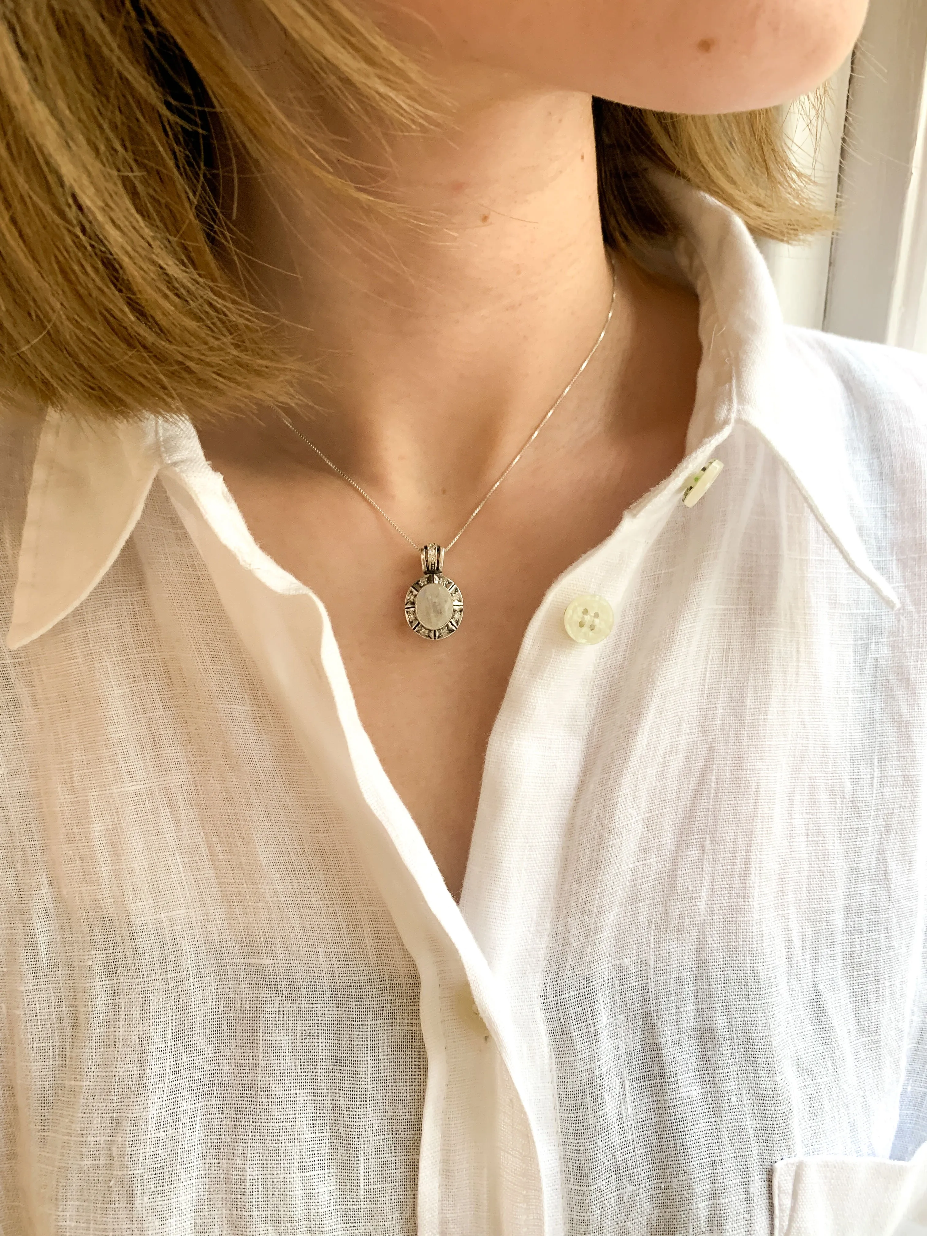 Rainbow Moonstone Necklace - Vintage Moonstone Necklace - Statement Moonstone Pendant