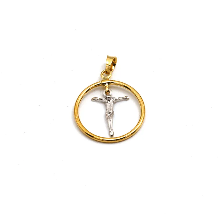 Real Gold 2 color Round Circle Jesus Hanging Dangler Pendant 1813 P 1899