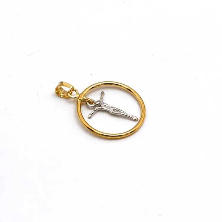 Real Gold 2 color Round Circle Jesus Hanging Dangler Pendant 1813 P 1899