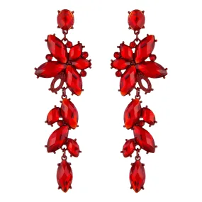 Red Jewelled Flower Petal Drop Earring
