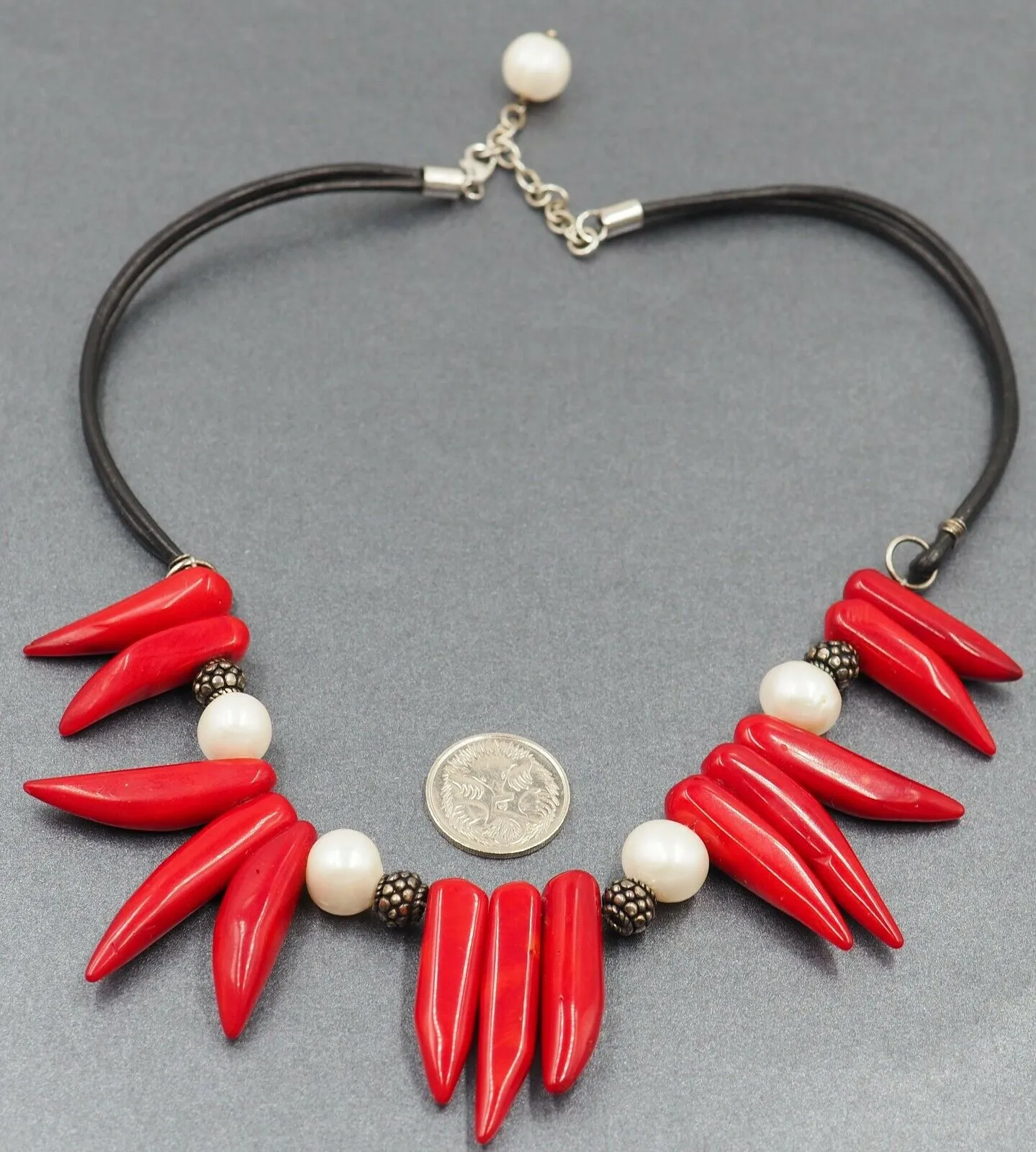 Red Stone Spikes & Pearl Choker Necklace Fashion
