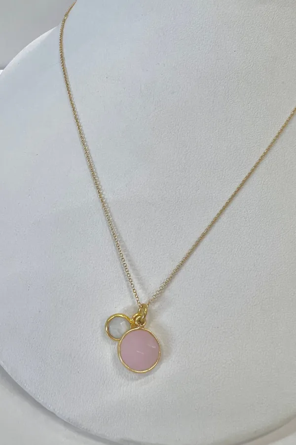 Rose Quartz and Moonstone Double Gemstone Necklace