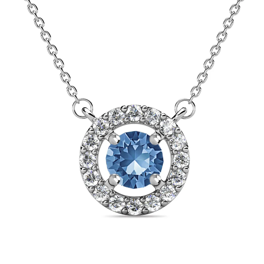 Royal 18k White Gold Plated December Birthstone Halo Necklace with Round Cut Blue Topaz Swarovski Crystals