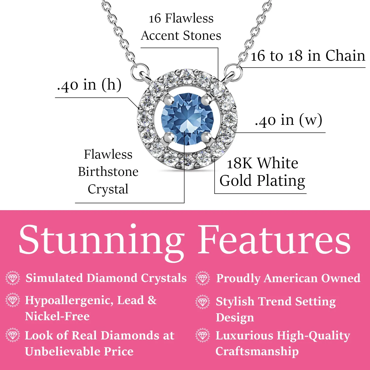 Royal 18k White Gold Plated December Birthstone Halo Necklace with Round Cut Blue Topaz Swarovski Crystals