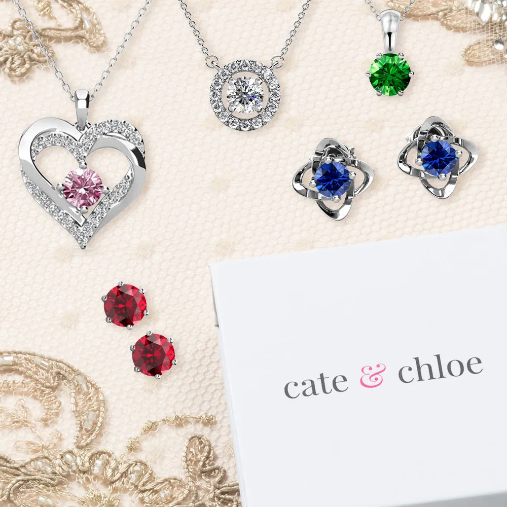 Royal 18k White Gold Plated December Birthstone Halo Necklace with Round Cut Blue Topaz Swarovski Crystals