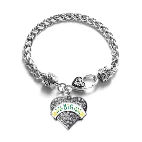 Silver Emerald Green and Canary Yellow Big Pave Heart Charm Braided Bracelet