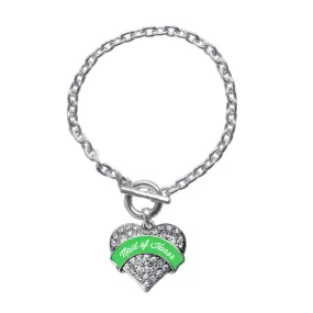 Silver Emerald Green Maid of Honor Pave Heart Charm Toggle Bracelet
