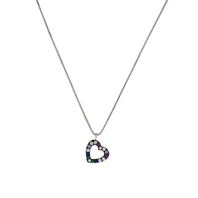 Silver Multi-Coloured Open Heart Pendant