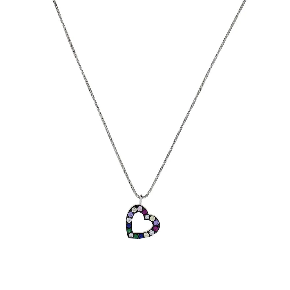 Silver Multi-Coloured Open Heart Pendant
