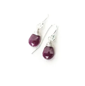 Silver Ruby Briolette Earrings