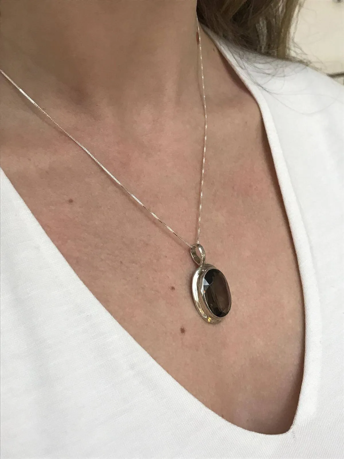 Smoky Topaz Pendant - Natural Topaz Necklace - Large Topaz Necklace