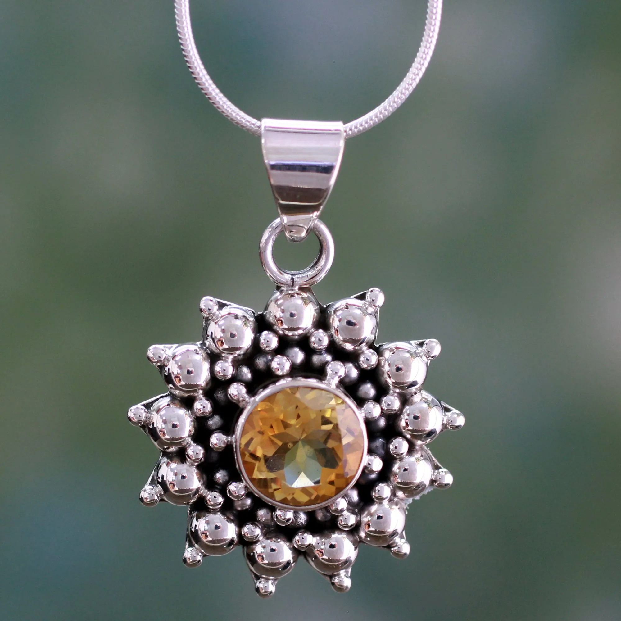 Star Citrine & Sterling Silver Pendant Necklace
