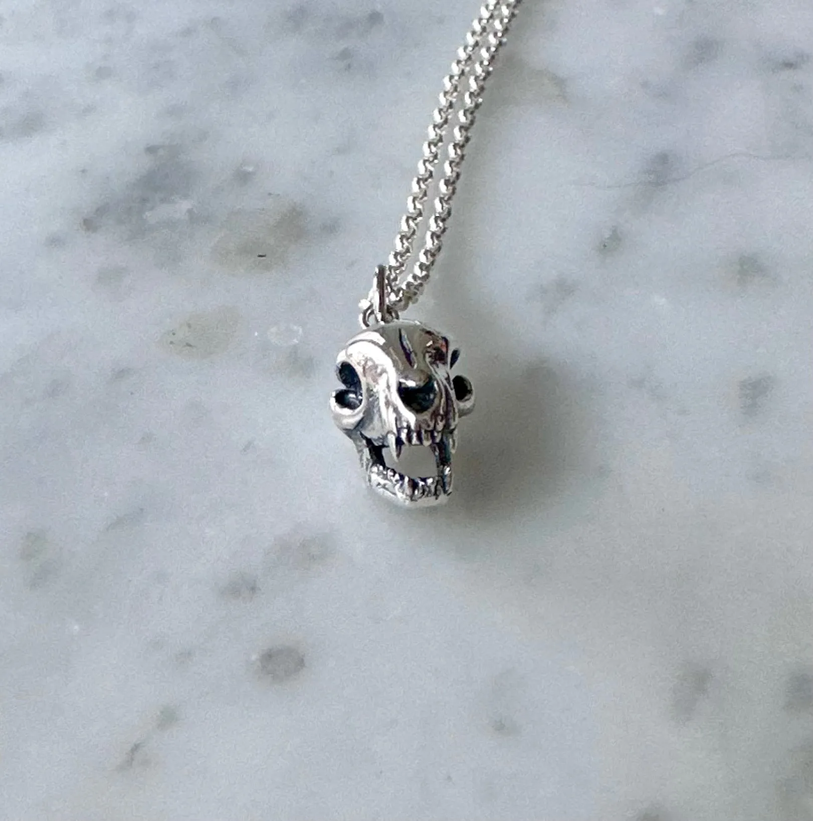 Sterling Cat Skull Necklace