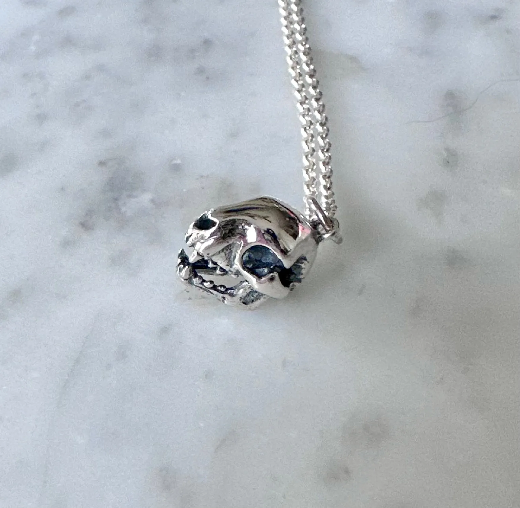 Sterling Cat Skull Necklace
