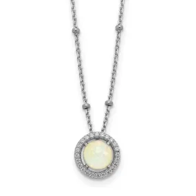 Sterling Silver White Created Opal & CZ Halo Beaded Necklace
