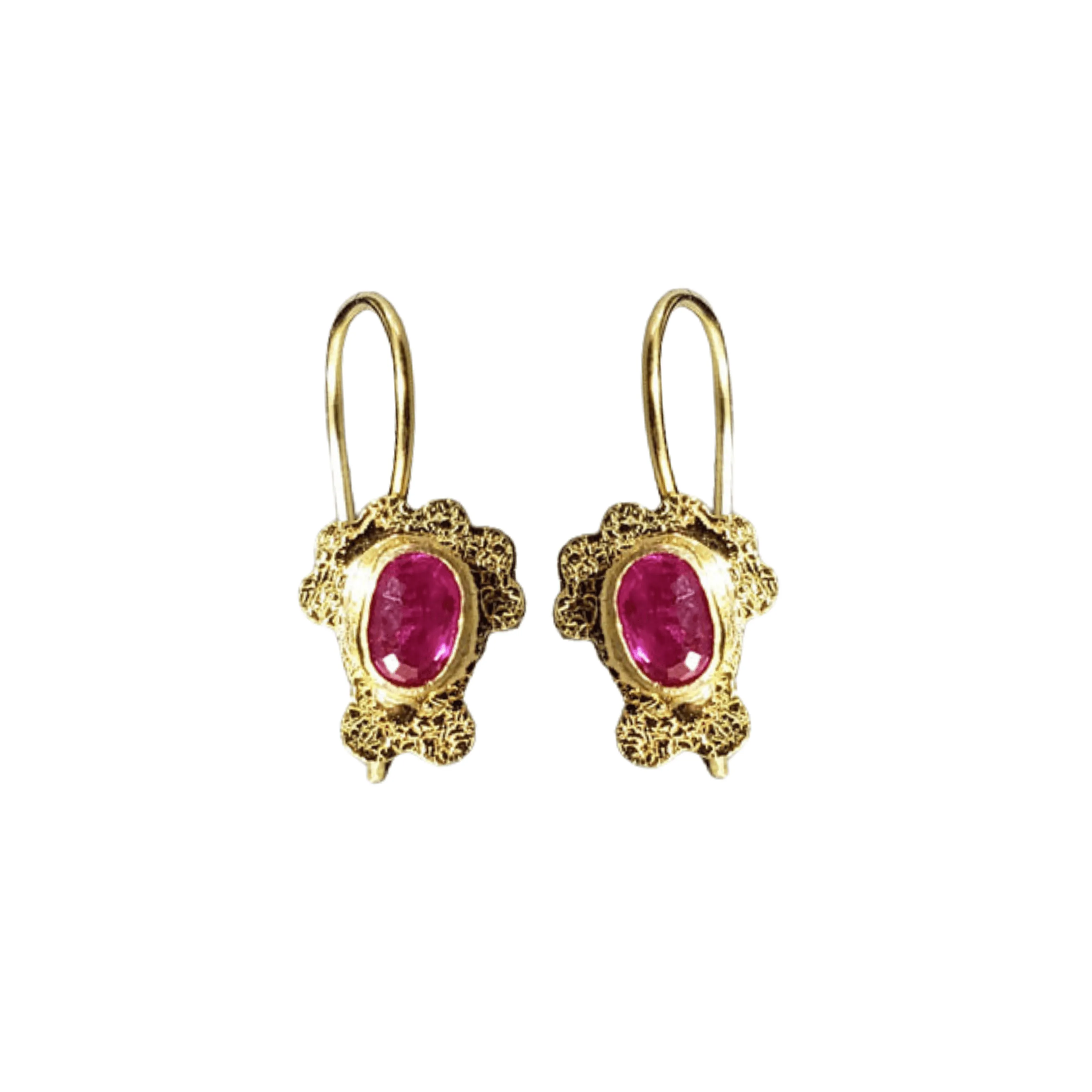 Textured Ruby Earrings Gold 18k