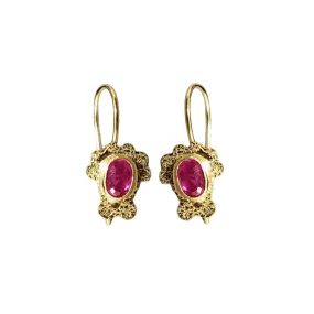 Textured Ruby Earrings Gold 18k