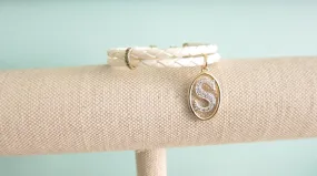 The Initial and Emerald Band Leather Bracelet (Customizable)