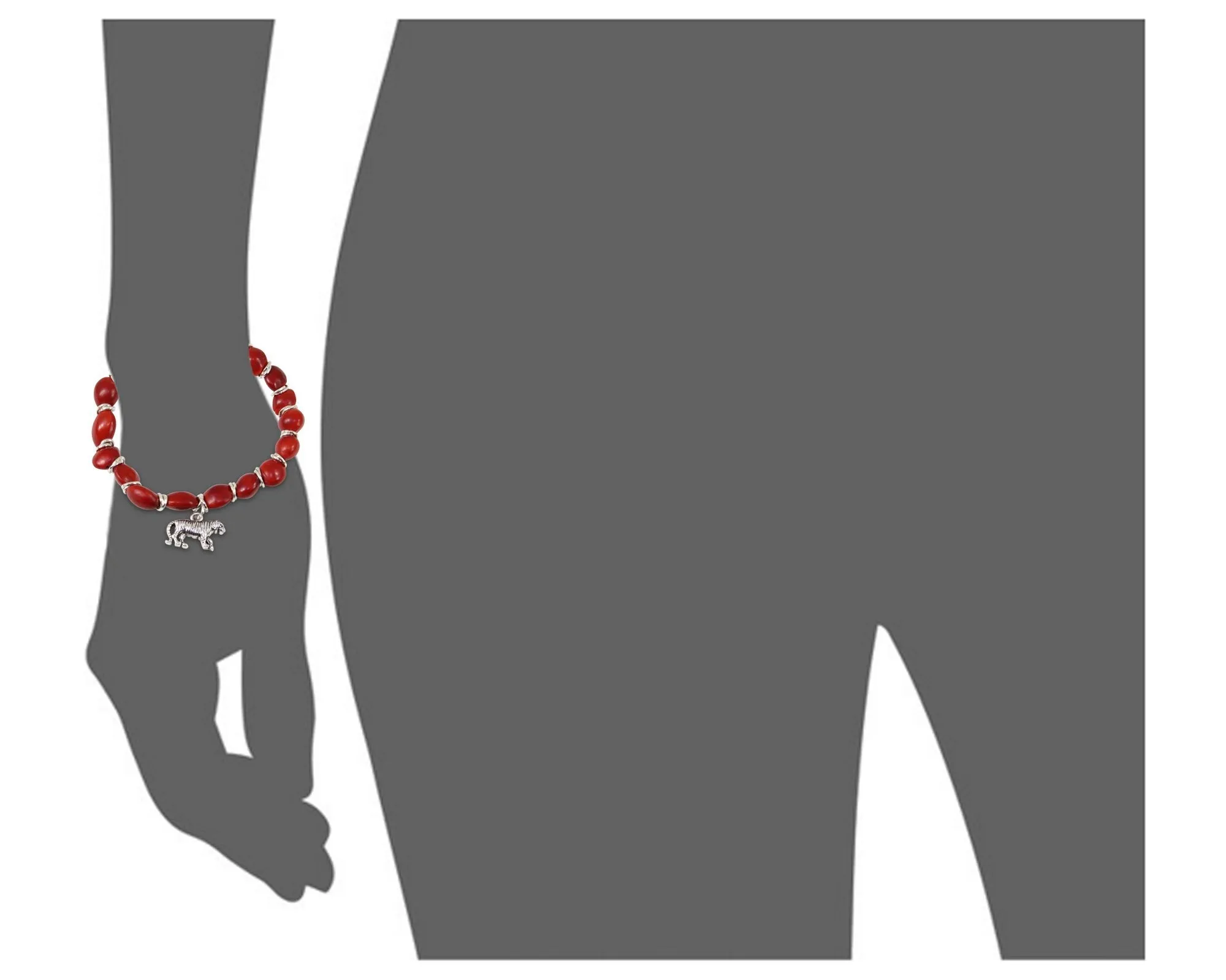 Tiger/Puma Charm Women Stretchy Bracelet w/meaningful Huayruro Red Seeds