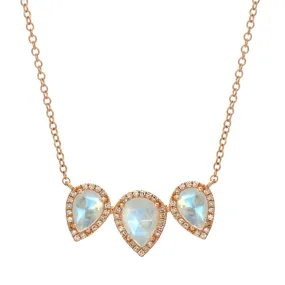 Triple Pear Shape Rainbow Moonstone Necklace