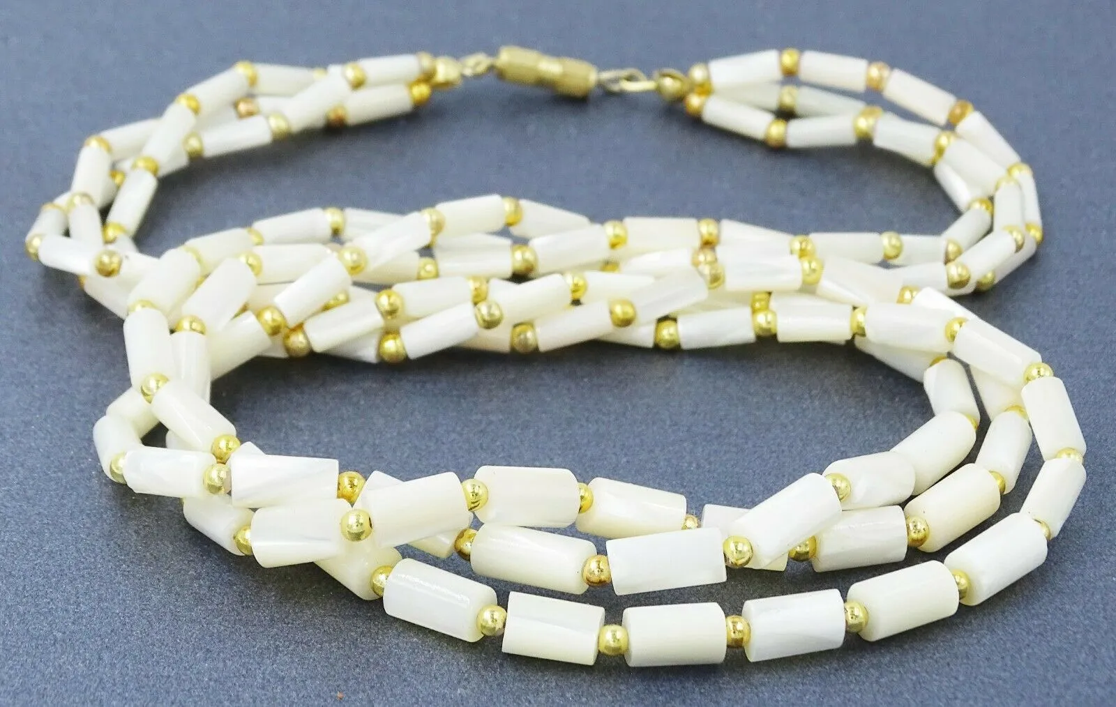 Triple Strand Mother of Pearl Beaded Necklace