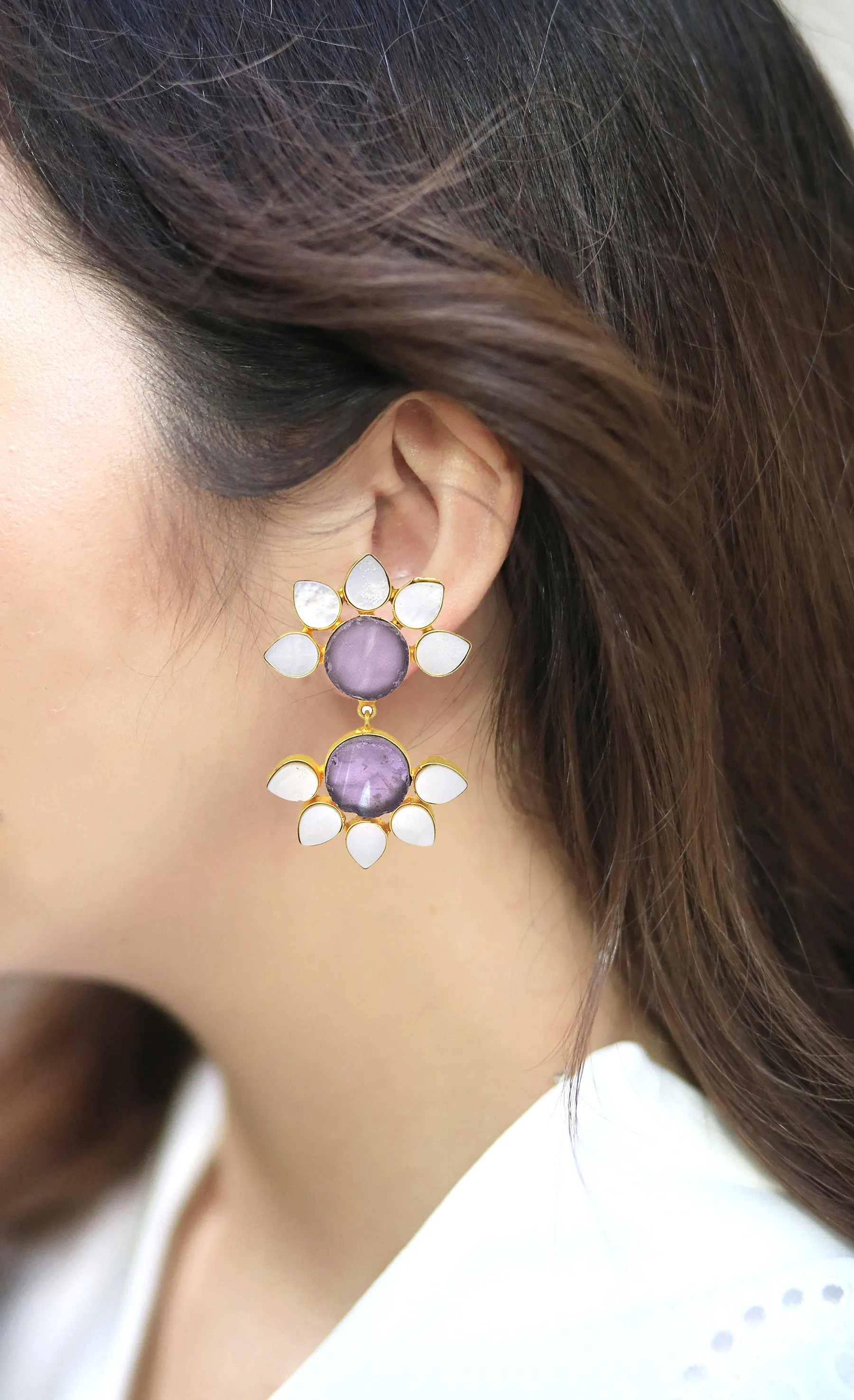 Twin Flora Earrings (Amethyst)