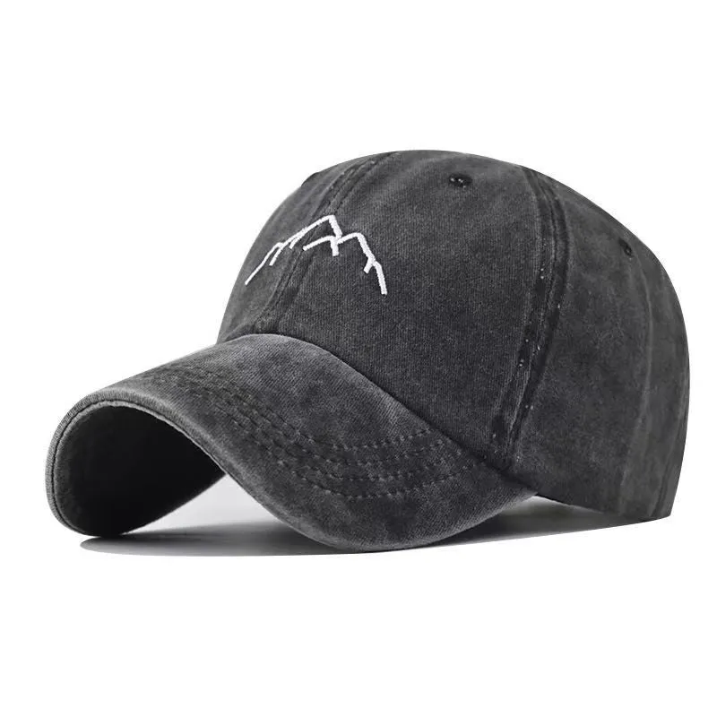 Unisex Washed Cotton Cap Mountain Embroidery Vintage Baseball Cap Men Women Adjustable Casual Outdoor Streetwear Sports Hat