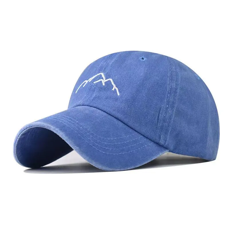 Unisex Washed Cotton Cap Mountain Embroidery Vintage Baseball Cap Men Women Adjustable Casual Outdoor Streetwear Sports Hat