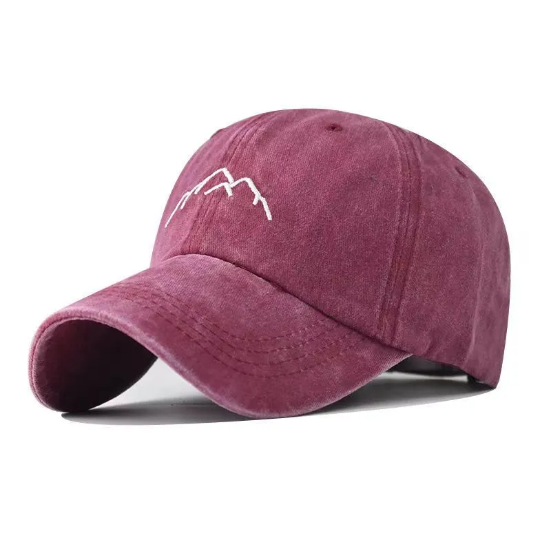 Unisex Washed Cotton Cap Mountain Embroidery Vintage Baseball Cap Men Women Adjustable Casual Outdoor Streetwear Sports Hat