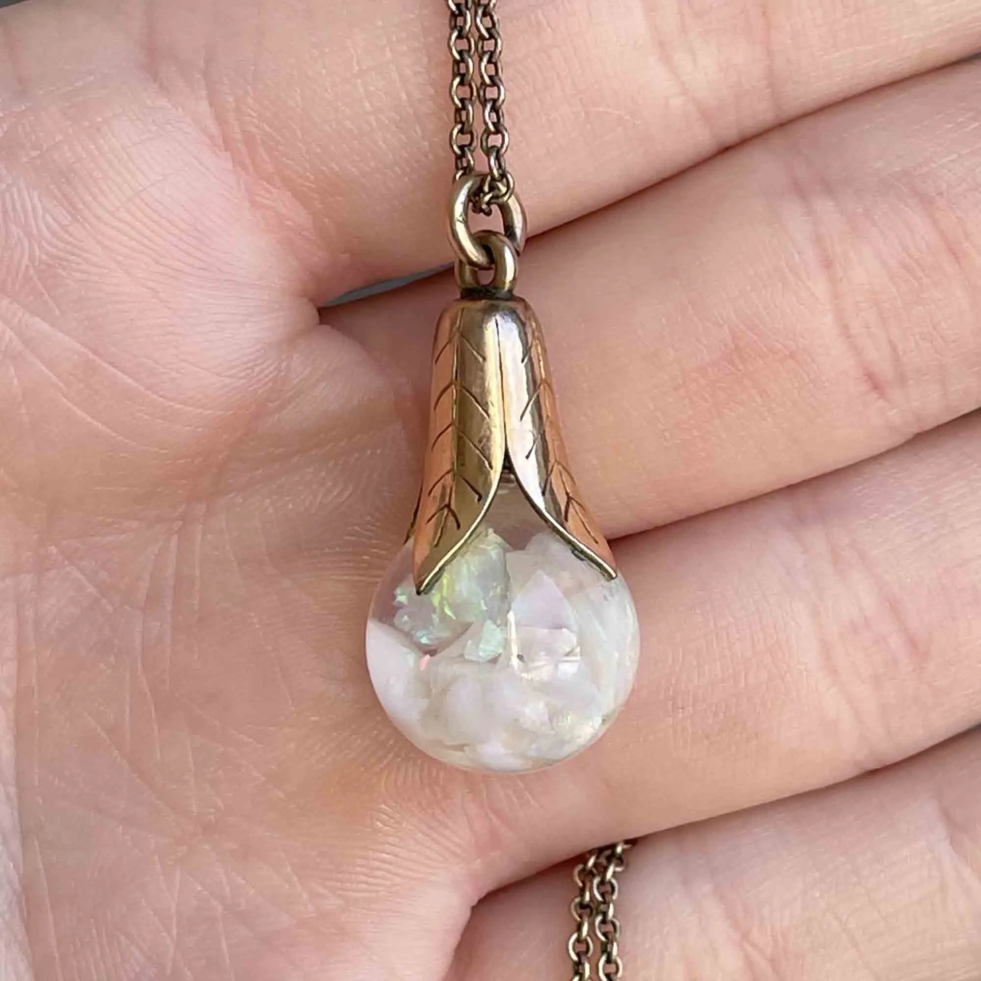Vintage Floating Opal Orb Pendant Necklace