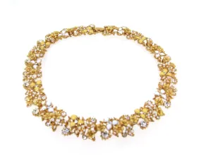 Vintage Style Yellow White Floral Enamel Gold Necklace