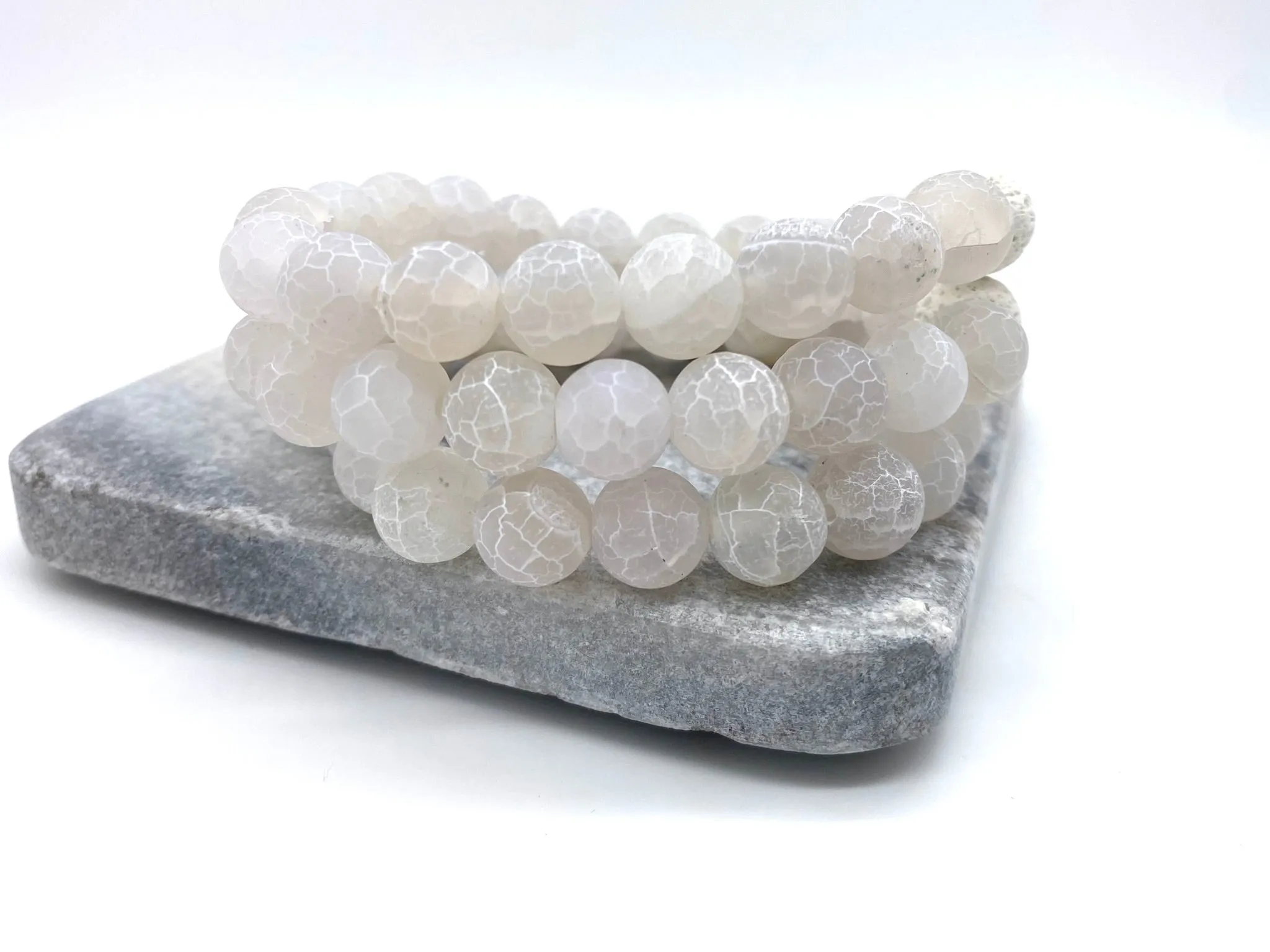 White Agate Crystal Chunky Beaded Bracelet - Oil Diffuser Bracelet