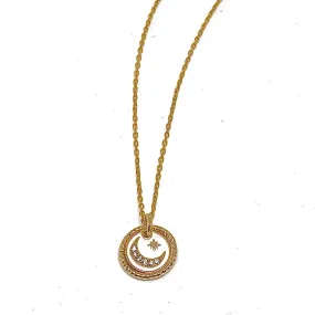 White Halo Moon Gold Necklace