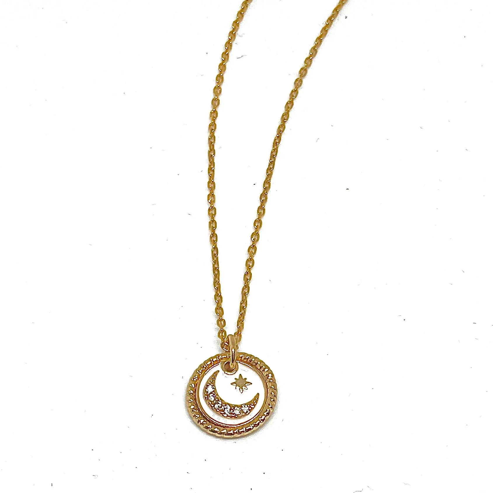 White Halo Moon Gold Necklace